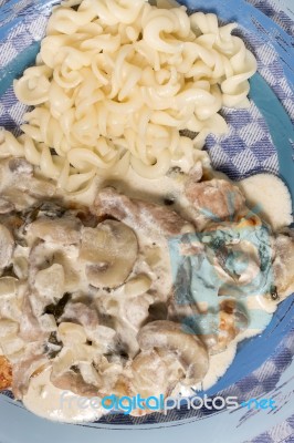 Pork Beef Stroganoff With Mushrooms Stock Photo