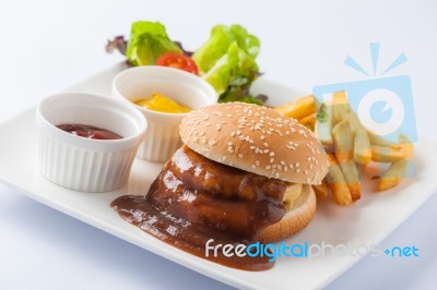 Pork Burger Set Stock Photo