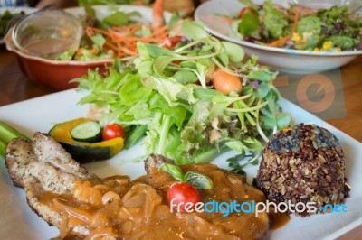 Pork Chops With Mushroom Gravy Stock Photo