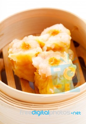 Pork Dim Sum In Bamboo Steamed Bow Stock Photo