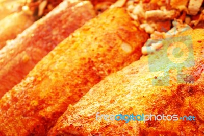 Pork Fried In The Restaurant Stock Photo