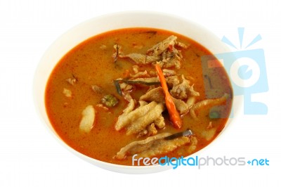 Pork Spicy Curry Of Thai People On White Background Stock Photo