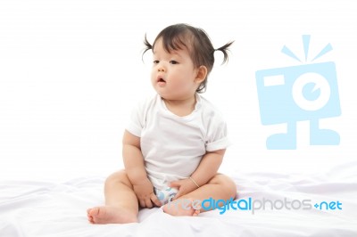 Portrait Cute Girl Baby On White Background Stock Photo