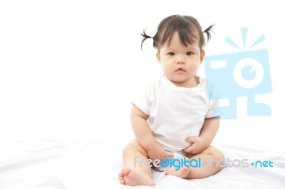 Portrait Cute Girl Baby On White Background Stock Photo