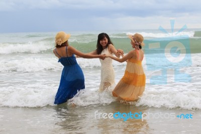 Portrait Group Of Young Asian Woman Playing With Happiness Emoti… Stock Photo