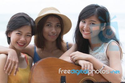 Portrait Head Shot Of Young Beautiful Asian Woman With Happiness… Stock Photo