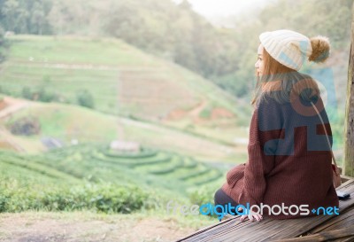 Portrait Of A Beautiful Asian Women With Nature Background Stock Photo