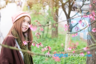 Portrait Of A Beautiful Asian Women With Nature Background Stock Photo