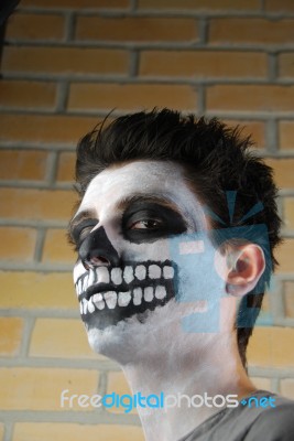 Portrait Of A Creepy Skeleton Guy (carnival Face Painting) Stock Photo