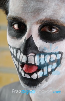 Portrait Of A Creepy Skeleton Guy (carnival Face Painting) Stock Photo