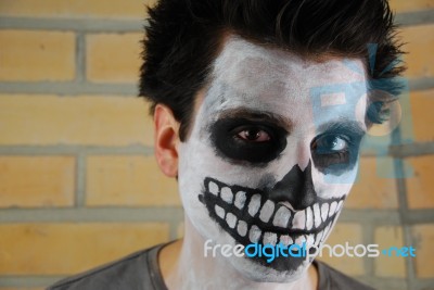 Portrait Of A Creepy Skeleton Guy (carnival Face Painting) Stock Photo