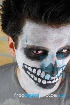 Portrait Of A Creepy Skeleton Guy (carnival Face Painting) Stock Photo