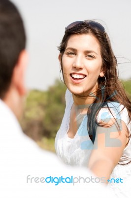 Portrait Of A Cute Couple, Focus On Female Stock Photo