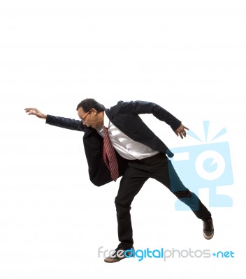 Portrait Of Asian Man Reaching Hand To Something Stock Photo