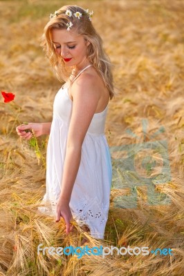 Portrait Of Beautiful Girl In Field Stock Photo