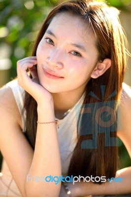 Portrait Of Beautiful Healthy Asian Girl Stock Photo