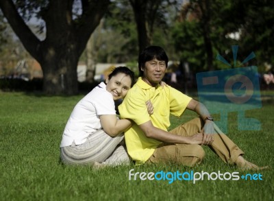 Portrait Of Beautiful Senior Couple In Park Stock Photo