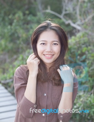 Portrait Of Beautiful Woman Smiling Happy Face Stock Photo