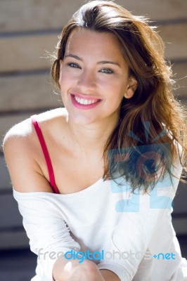 Portrait Of Beautiful Woman With Smile At Home Stock Photo