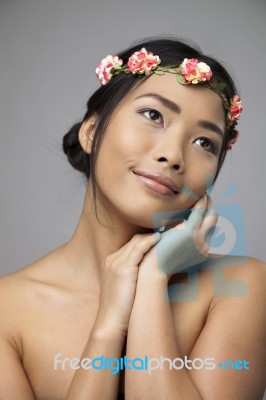 Portrait Of Beautiful Young Woman With Clean Skin Stock Photo