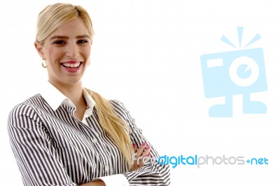 Portrait Of Businesswoman With Folded Hands Stock Photo