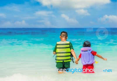 Portrait Of Children In Life-jackets Stock Photo