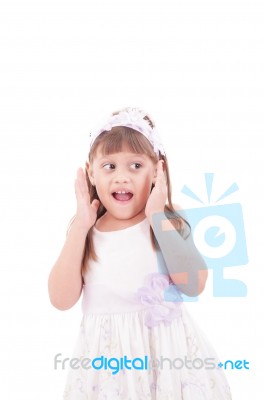 Portrait Of Emotionally Kid. Funny Little Girl Isolated On White… Stock Photo