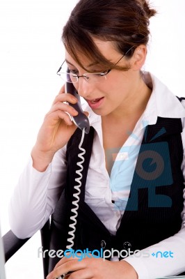 Portrait Of Executive Busy On Phone Stock Photo