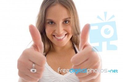 Portrait Of Female With Thumbs Up Stock Photo