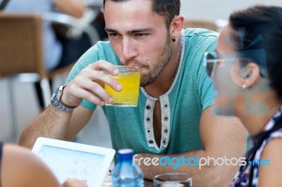 Portrait Of Group Friends Having Fun With Smartphones Stock Photo