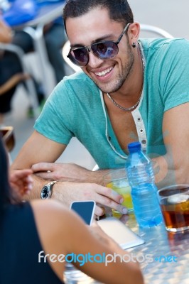 Portrait Of Group Friends Having Fun With Smartphones Stock Photo