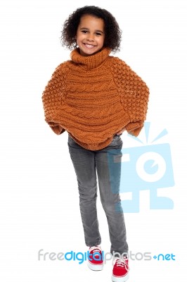 Portrait Of Lovely Kid Girl Wearing Winter Clothing Stock Photo