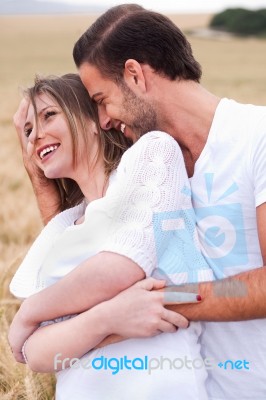 Portrait Of Lovely Lovers Hugging Stock Photo