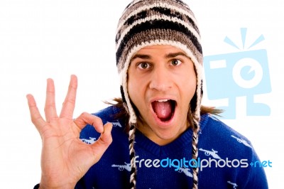 Portrait Of Male Showing Ok Sign Stock Photo