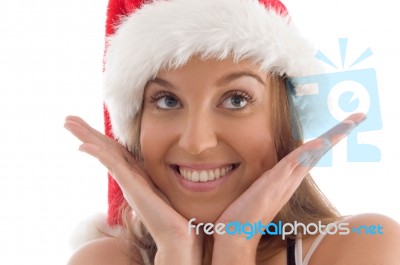 Portrait Of Model Wearing Christmas Hat Stock Photo