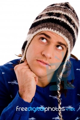 Portrait Of Model Wearing Woollen Cap Stock Photo