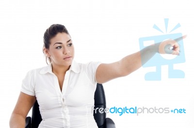 Portrait Of Pointing Female Stock Photo