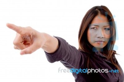 Portrait Of Pointing Woman Stock Photo