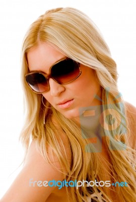 Portrait Of Sensuous Woman Wearing Sunglasses Stock Photo