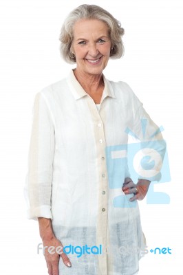 Portrait Of Stylish Trendy Smiling Aged Woman Stock Photo