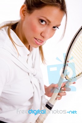 Portrait Of Tennis Player Looking At Camera Stock Photo