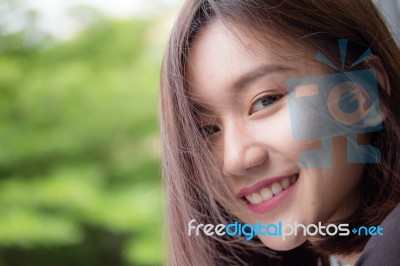 Portrait Of Thai Adult Beautiful Girl Relax And Smile Stock Photo