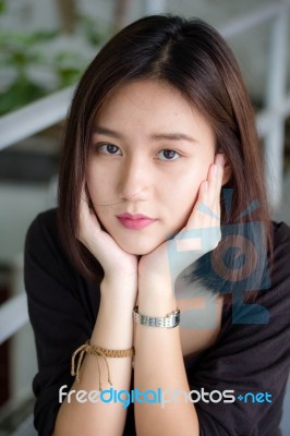 Portrait Of Thai Adult Beautiful Girl Relax And Smile Stock Photo