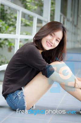 Portrait Of Thai Adult Beautiful Girl Relax And Smile Stock Photo