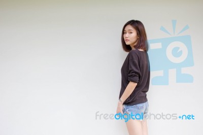 Portrait Of Thai Adult Beautiful Girl Relax And Smile Stock Photo