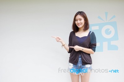 Portrait Of Thai Adult Beautiful Girl Relax And Smile Stock Photo