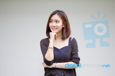 Portrait Of Thai Adult Beautiful Girl Relax And Smile Stock Photo