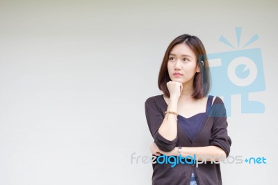 Portrait Of Thai Adult Beautiful Girl Relax And Smile Stock Photo