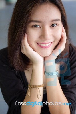 Portrait Of Thai Adult Beautiful Girl Relax And Smile Stock Photo