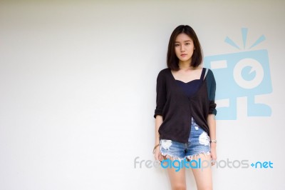 Portrait Of Thai Adult Beautiful Girl Relax And Smile Stock Photo